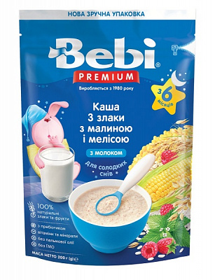 Каша молочная Bebi от 6 месяцев Premium 3 злака с малиной и мелиссой 200 г 