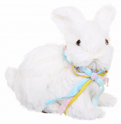 Декорация пасхальная зайчик с бантиком белый 12 см пенопласт/полиэстер