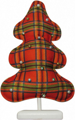 Украшение новогоднее на подставке Елка шотландка красно-зеленая с жемчугом 30 см 