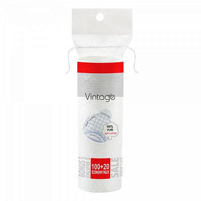 Ватные диски Vintage 100% Pure Soft Cotton 120 шт. (мягкая)