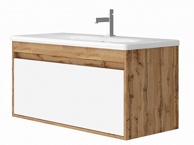 Тумба підвісна ЮВЕНТА Тумба Malta - 100 дуб Вотан з умивальником Soft-100