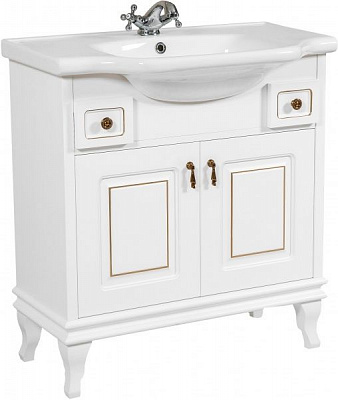 Тумба підлогова Aqua Rodos Беатріче 80 біла патина золото з умивальником New Klasik