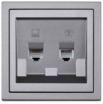 Механізм розетки комп'ютерна + телефонна HausMark Juna IP20 сірий 7041-3588-143