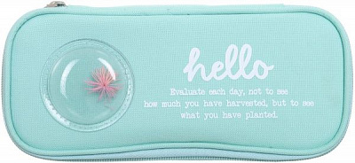 Пенал Hello с декоративным розовым растением бирюзовый с розовым
