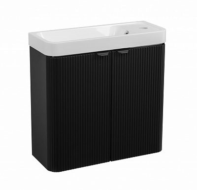 Тумба подвесная Aqua Rodos FROST MINI (BLACK-MATT-PVC) с умывальником BAR-WC 50 см