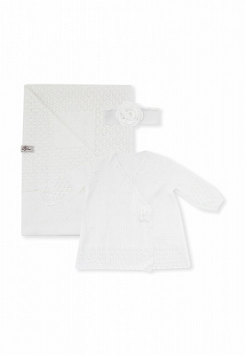 Комплект для новонароджених ART KNIT білий (сукня ажурна, плед, пов'язка на голову) р.68