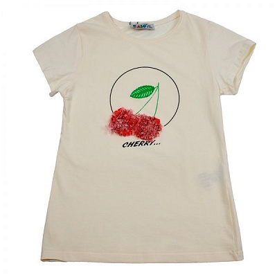 Футболка для девочки ALG з вишнями 720476 р.140 кремовый 