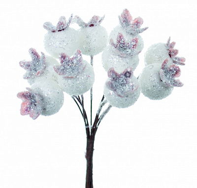 Веточка декоративная Снежные ягоды пластик белый 10 см K-724051 