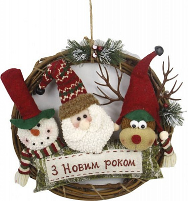 Декорация новогодняя Персонажи на венчике на табличке 40 см EPI-NC18-891 