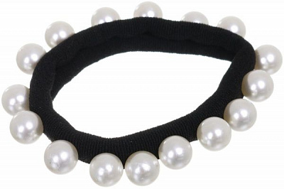 Резинка для волосся Акцент Р4506 чорна з білими перлами