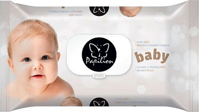Детские влажные салфетки Papillon с пластиковой крышкой 72 шт.