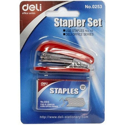 Степлер 0253 микс №10 мини детский со скобами Deli