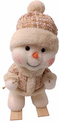 Декорація новорічна сніговичок на лижах в шапці 39 см