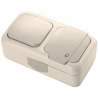 Комплект вимикач одинарний Viko Palmiye + розетка Palmiye IP54 кремові