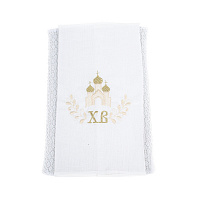 Полотенце пасхальное с кружевом Церковь 40x75 см белый с золотым