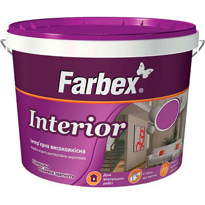 Фарба акрилова водоемульсійна Farbex Interior мат білий 7кг