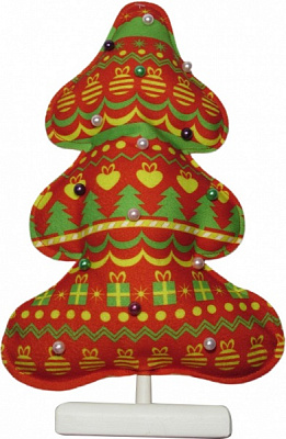 Украшение новогоднее на подставке Елка красная с жемчугом 30 см 