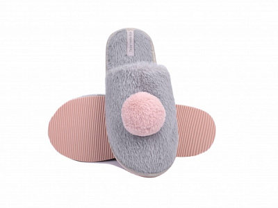 Тапки домашние Twins HS-LUX меховые с декором Помпон р. 36/37 серый 