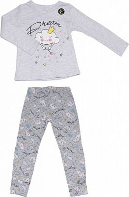 Пижама детская для девочки Фламинго 247-235 р.140 серый с рисунком 