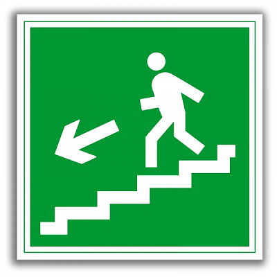 Наклейка Направление к эвакуационному выходу по лестнице вниз левосторонняя 150х150 мм