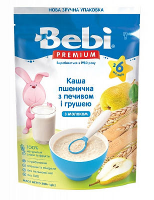 Каша молочна Bebi від 6 місяців Premium Пшенична з печивом та грушею 200 г