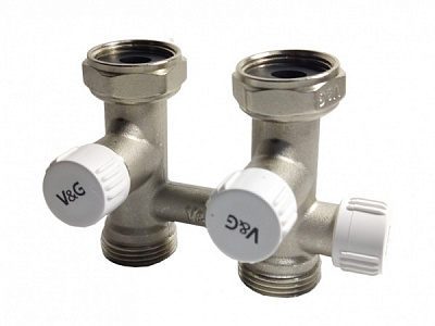 Узел подключения V&G VALOGIN прямой Н-образный с вентильными затворами для 1-2 трубных систем 3/4