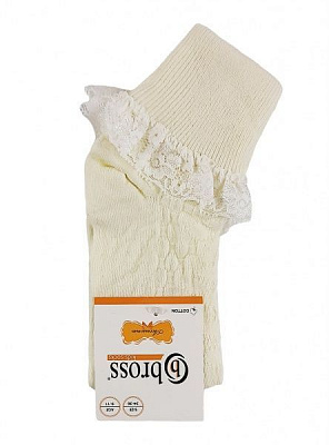 Шкарпеткидля дівчаток BROSS з мереживом 12707 р.22–24 бежевий