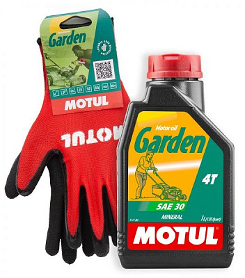 Масло Motul для 4-тактных двигателей Garden 4t 30 1 л + перчатки универсальные