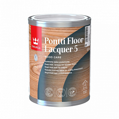 Лак для деревянных поверхностей Понтти Флор база EP глубокий мат бесцветный 0,9 л 0,934кг