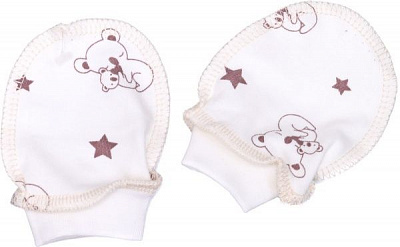 Перчатки Bambinelli 0-3 месяца Медвежонок белый с рисунком 
