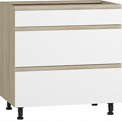 Тумба нижня з трьома шухлядами МС Джетта 80х82х54 см, білий діамант/дуб сонома Грейд