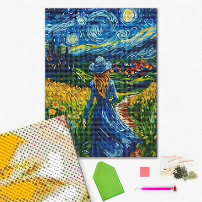 Алмазна мозаїка Дівчина в зіркову ніч 40х50 см Brushme