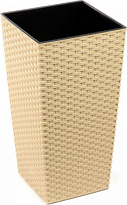 Горшок пластиковый Lamela Финезия 250 с вкладом ротанг квадратный капучино 