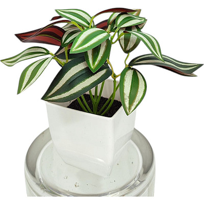 Квітка штучна Традесканція смугаста у білому горщику 15 см 68917