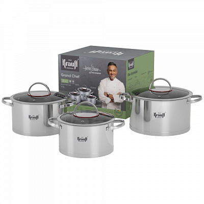 Набор кастрюль 6 предметов Grand Chef 1,9/2,6/3,6 л 26-308-005 Krauff