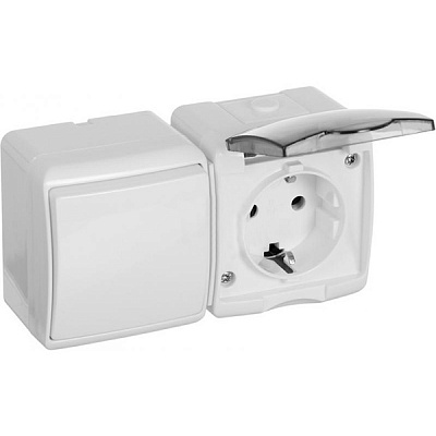 Розетка + вимикач із заземленням HausMark Gardena без шторок з кришкою білий HSN-BLK.H2C44G1W1G1WGC-WH