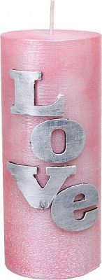 Свеча декоративная Love, d=6,5 см, h=15 см, розовая Pako-If