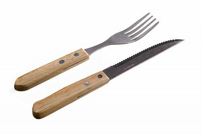 Набір столових приборів з дерев'яною ручкою для стейків і BBQ 12 предметів Party Banquet