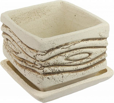 Горшок шамотный Дюна средняя 171 квадратный 3,5л кремовый 