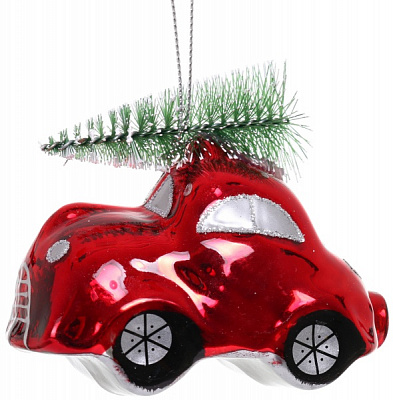 Елочная игрушка в форме автомобиля с елкой 4,5 см 