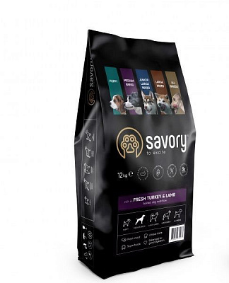 Корм Savory для собак середніх порід із м’ясом індички і ягняти 12 кг