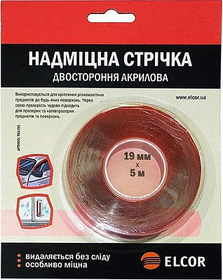 Монтажна двостороння стрічка Елкор прозора 19 мм х 5 м TRA195