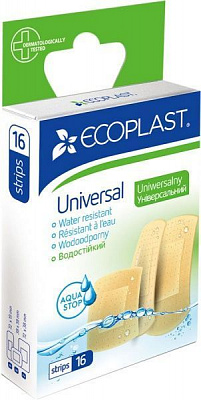 Лейкопластырь ECOPLAST Universal 72х19 мм, 38х38 мм, 72х38 мм нестерильные 16 шт.