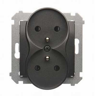 Розетка подвійна із заземленням Simon 54 зі шторками без кришки антрацит DGZ2MZ.01/48