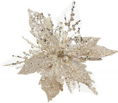 Декорация новогодняя Пуансетия с паетками 20 см