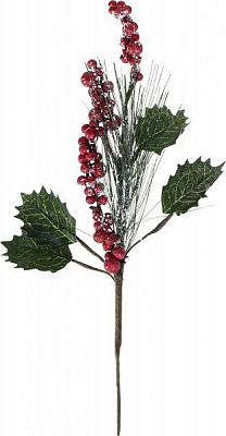 Веточка декоративная хвойная заснеженная с ягодами и листьями 45 см 70061540 