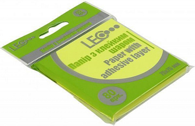 Папір для нотаток з клейким шаром 75х75 мм жовтий 80 аркю L1211 - 10 LEO