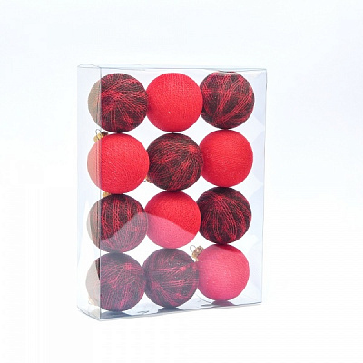 Игрушка на елку Котоновые шарики 12 шт. Mix red brown d80 мм 8 см 12 шт./уп. 