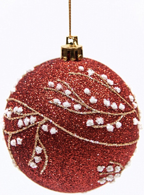 Шар новогодний Веточки 60 мм красный 7299