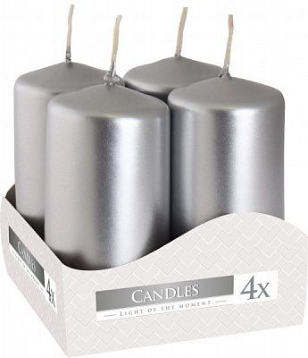 Набір свічок циліндричних 40/80-271 срібний металік 4 шт. Bispol